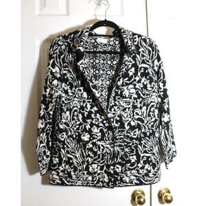 Anthropologie Ett:Twa Reversible Black & White Print Cardigan sz M